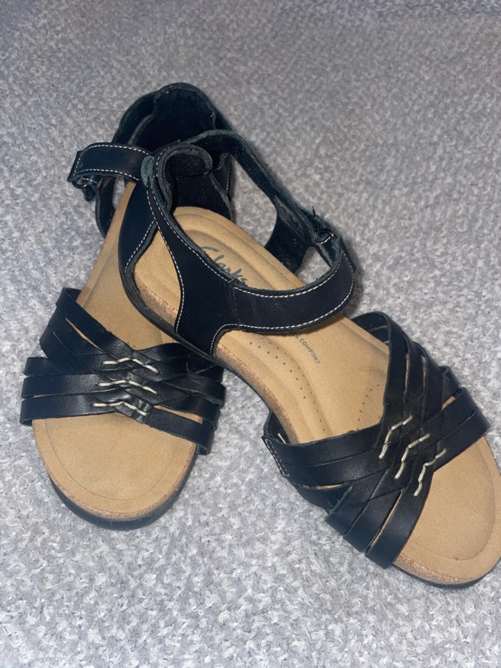 Clarks Black Leather Strappy Comfort Sandals
